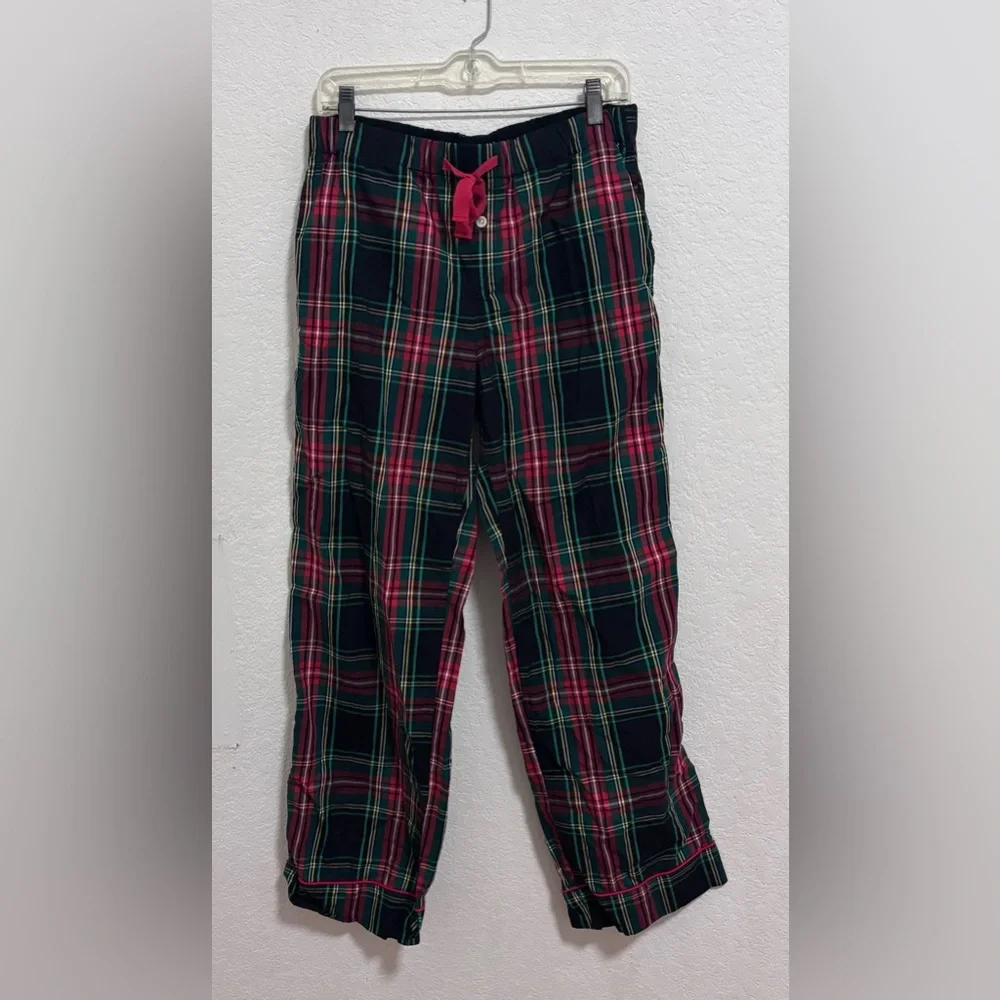 J. Crew Long-sleeve cotton poplin pajama set in black Stewart tartan